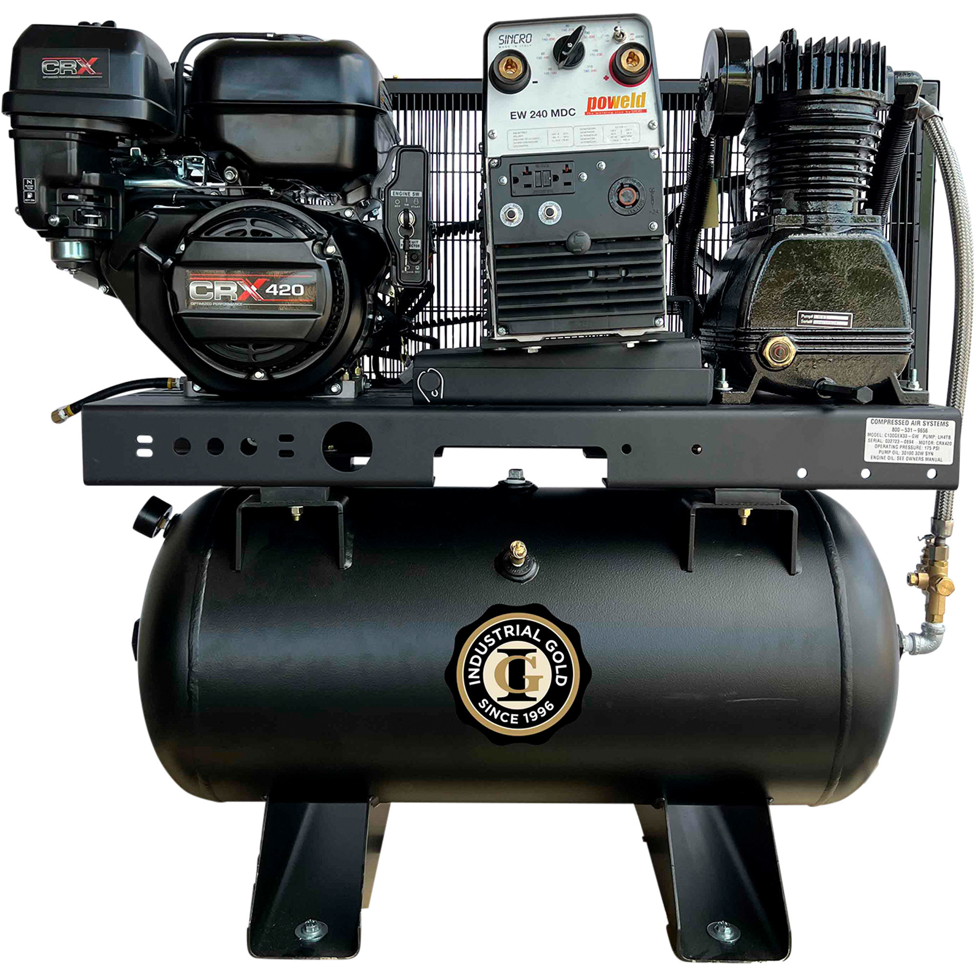 Industrial Gold Gas-Powered Compressor/Generator/Welder, 14 HP CRX Engine, 30-Gallon Horizontal Tank, Model# CI13GEX33-GW